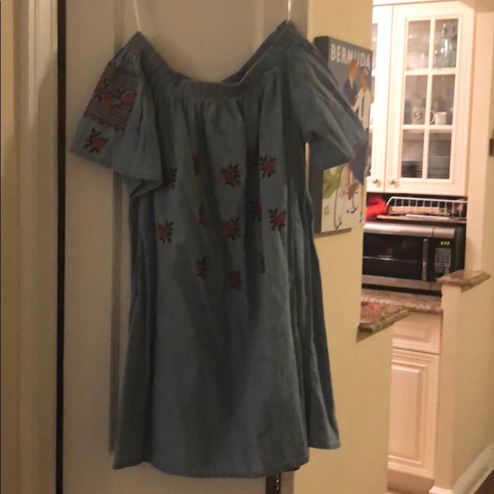 NWOT Off the shoulder Chambray Mini Dress